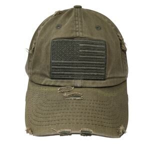 American Flag Slideback Baseball Cap Green One Size Distressed KBethos Vintage